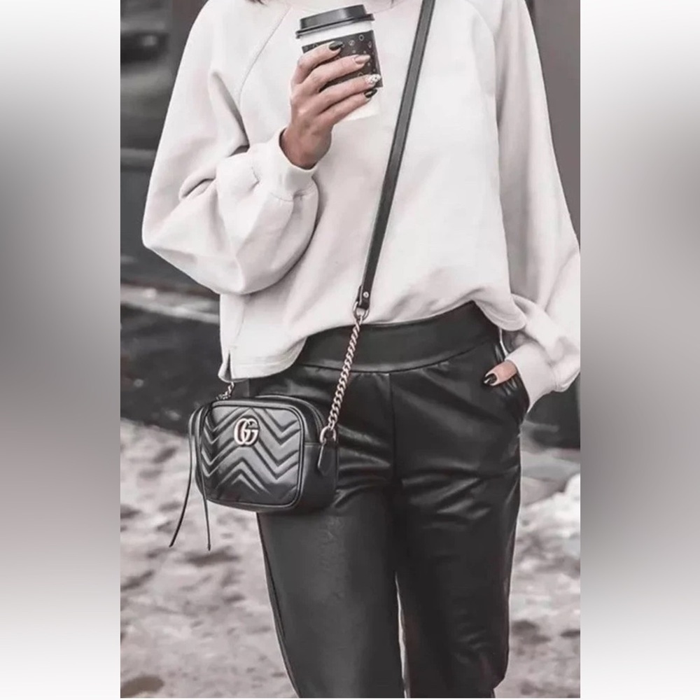 Commando Womens Black Faux Leather Jogger Pants S Small Stretch Pockets $158 L27